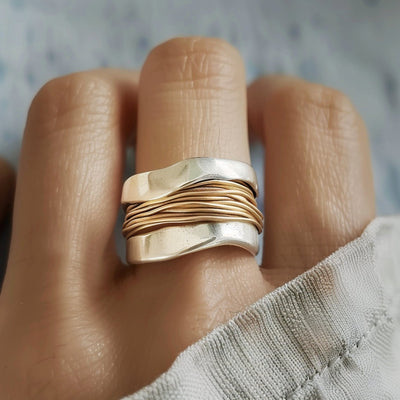Elyndra™ | Gilded Silver Threads Ring