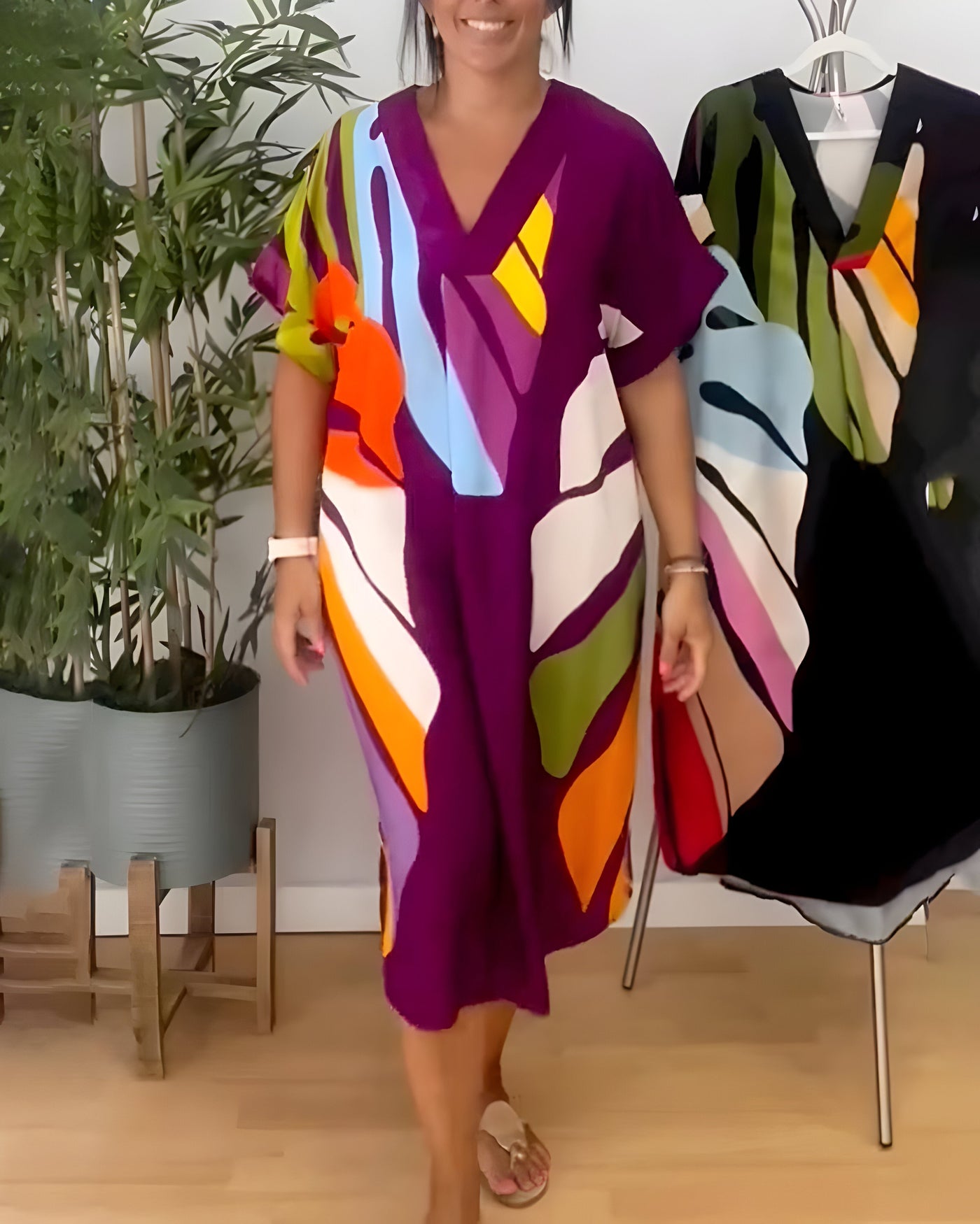Amber™ | Lange jurk met bladprint