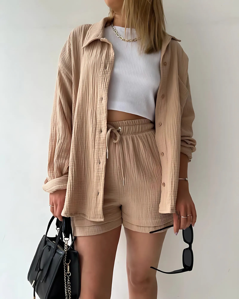 Maylee® | Textured Button-Up Short Set