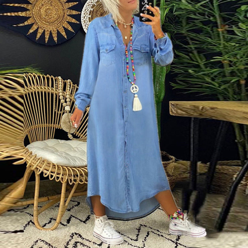 Sofia™ | Lange Mouwen Maxikleed in Denim