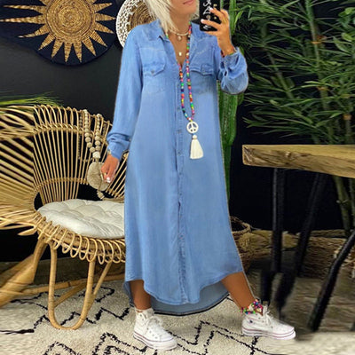 Sofia™ | Lange Mouwen Maxikleed in Denim