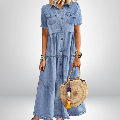 Sofia® | Zachte Denimjurk met Knopen