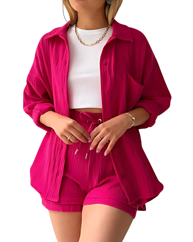 Maylee® | Textured Button-Up Short Set