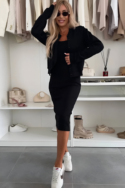 Elara™ | Luxe Midi Jurk & Cardigan