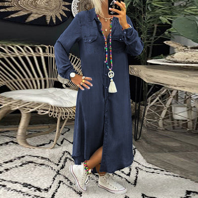 Sofia™ | Lange Mouwen Maxikleed in Denim