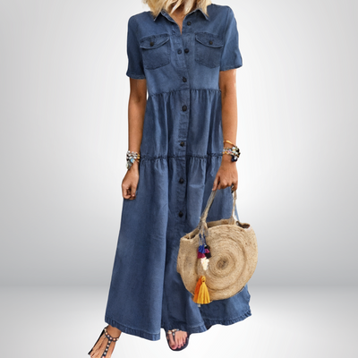 Sofia® | Zachte Denimjurk met Knopen