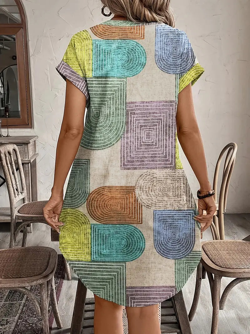 Artimuse® | Abstrakt Print Knap Kjole