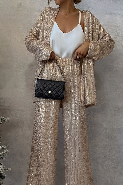 Glimmer® | Pailletten Wijd-Pantalon Jumpsuit
