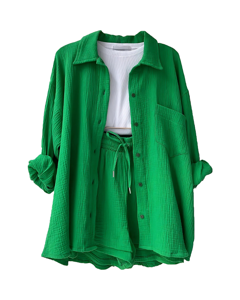 Maylee® | Textured Button-Up Short Set