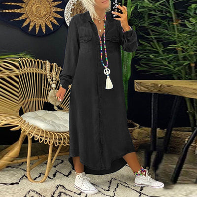 Sofia™ | Lange Mouwen Maxikleed in Denim