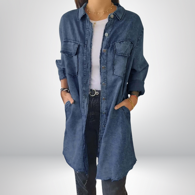 Sofia® | Stijlvolle en veelzijdige lange denimjas met kraag
