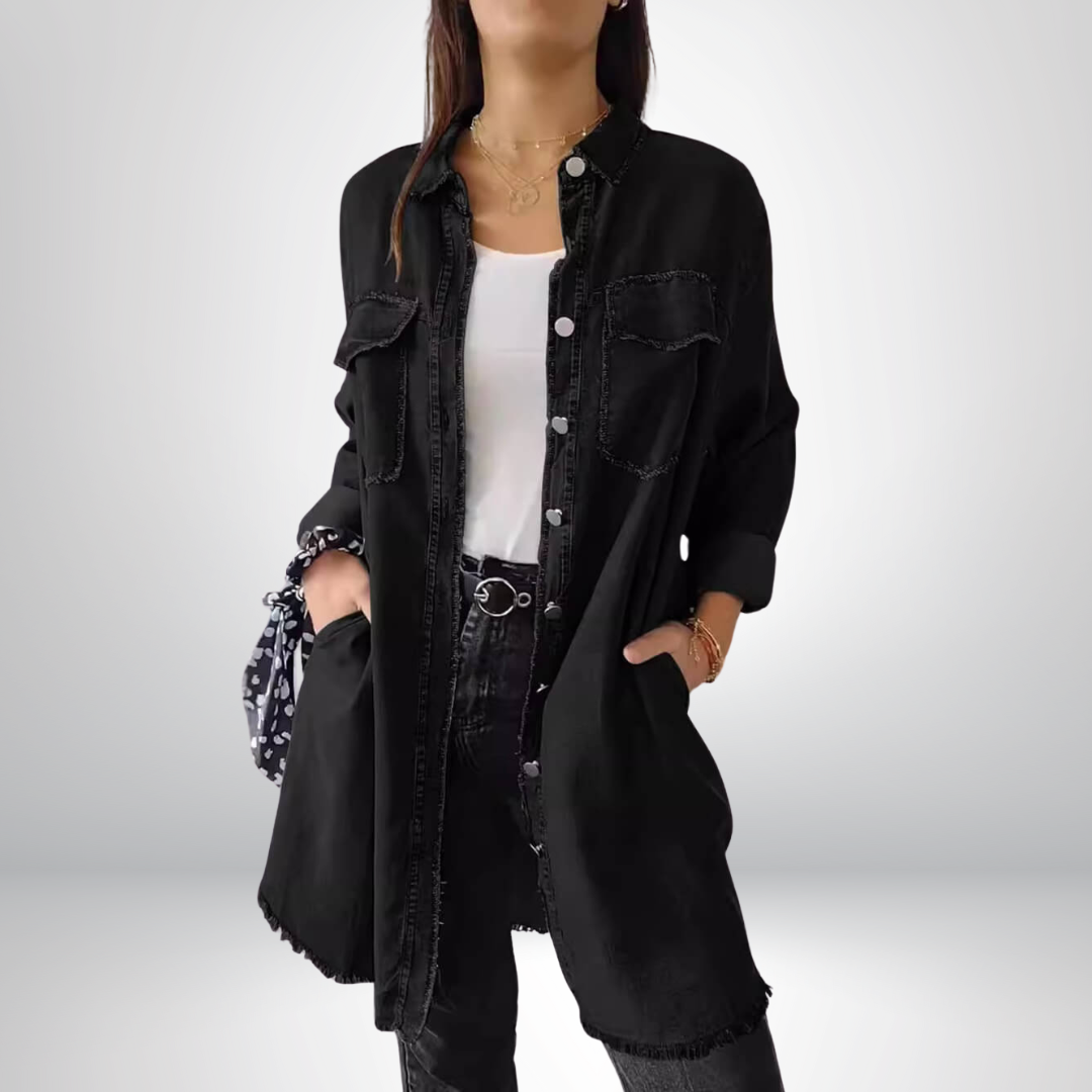 Sofia® | Stijlvolle en veelzijdige lange denimjas met kraag