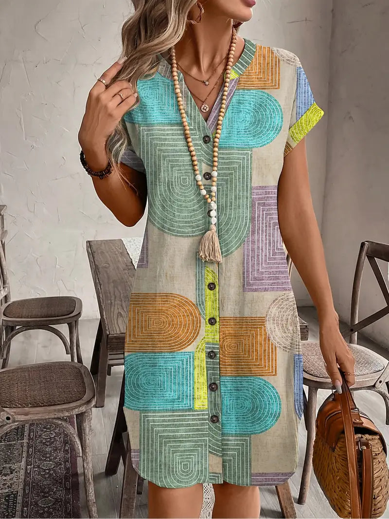 Artimuse® | Abstrakt Print Knap Kjole