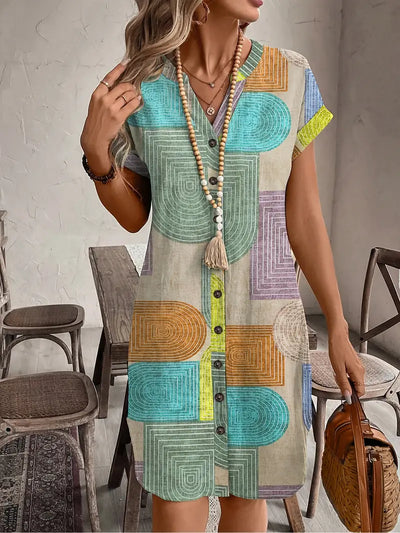 Artimuse® | Abstrakt Print Knap Kjole
