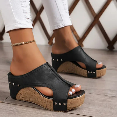 Faith - Elegante Rubber Zool Gesp Wedge Sandalen