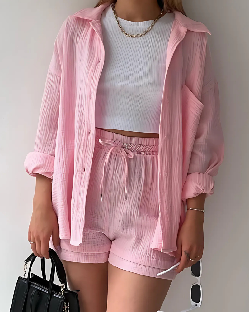 Maylee® | Textured Button-Up Short Set