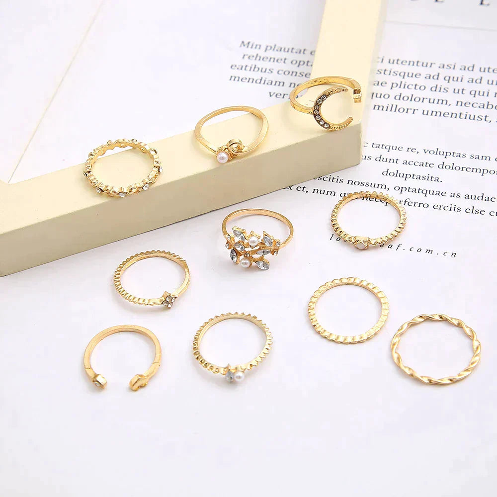 Elowenara™ | Ethereal Set of Bohemian Silver and Gold Rings