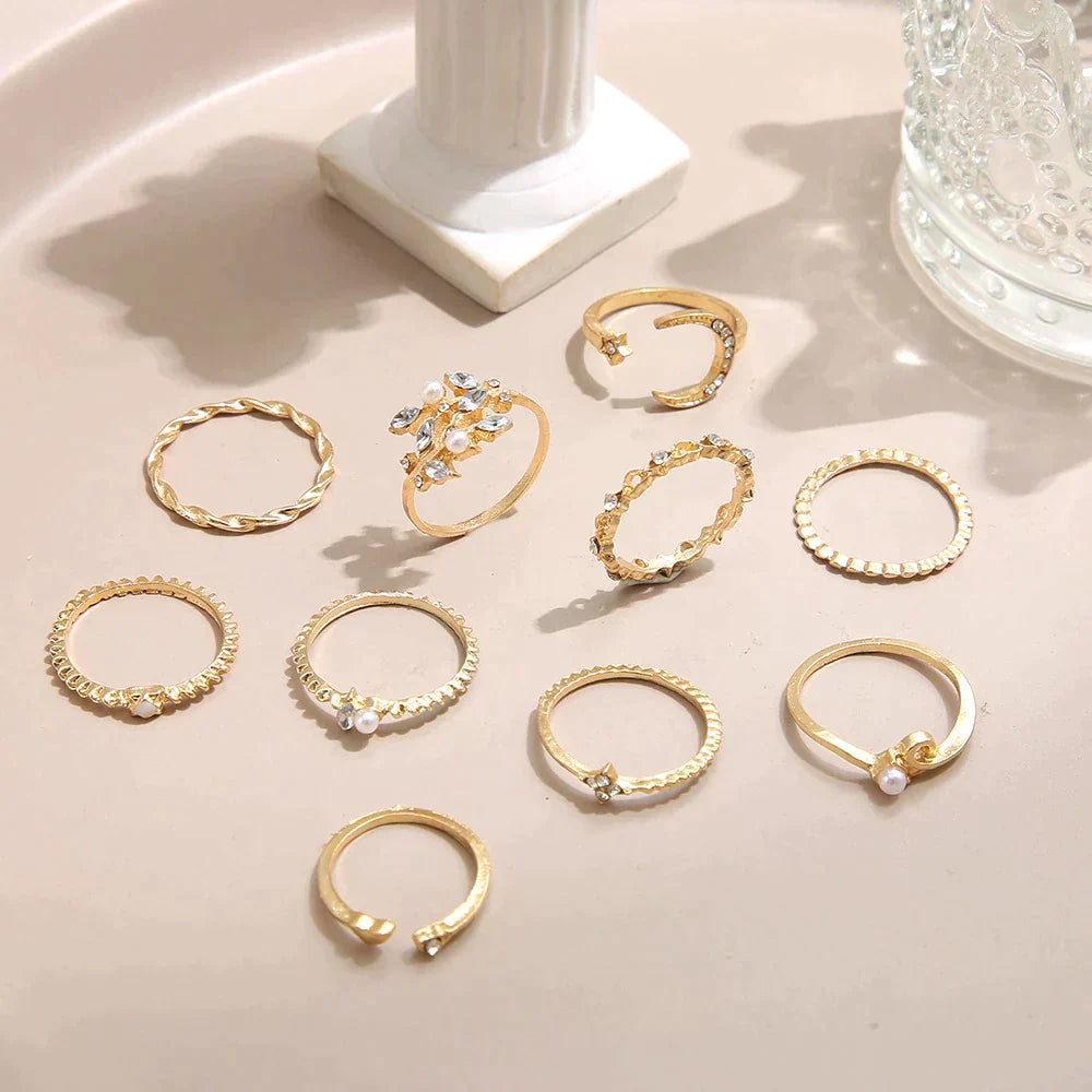 Elowenara™ | Ethereal Set of Bohemian Silver and Gold Rings