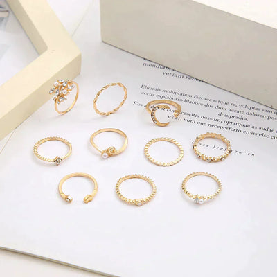 Elowenara™ | Ethereal Set of Bohemian Silver and Gold Rings