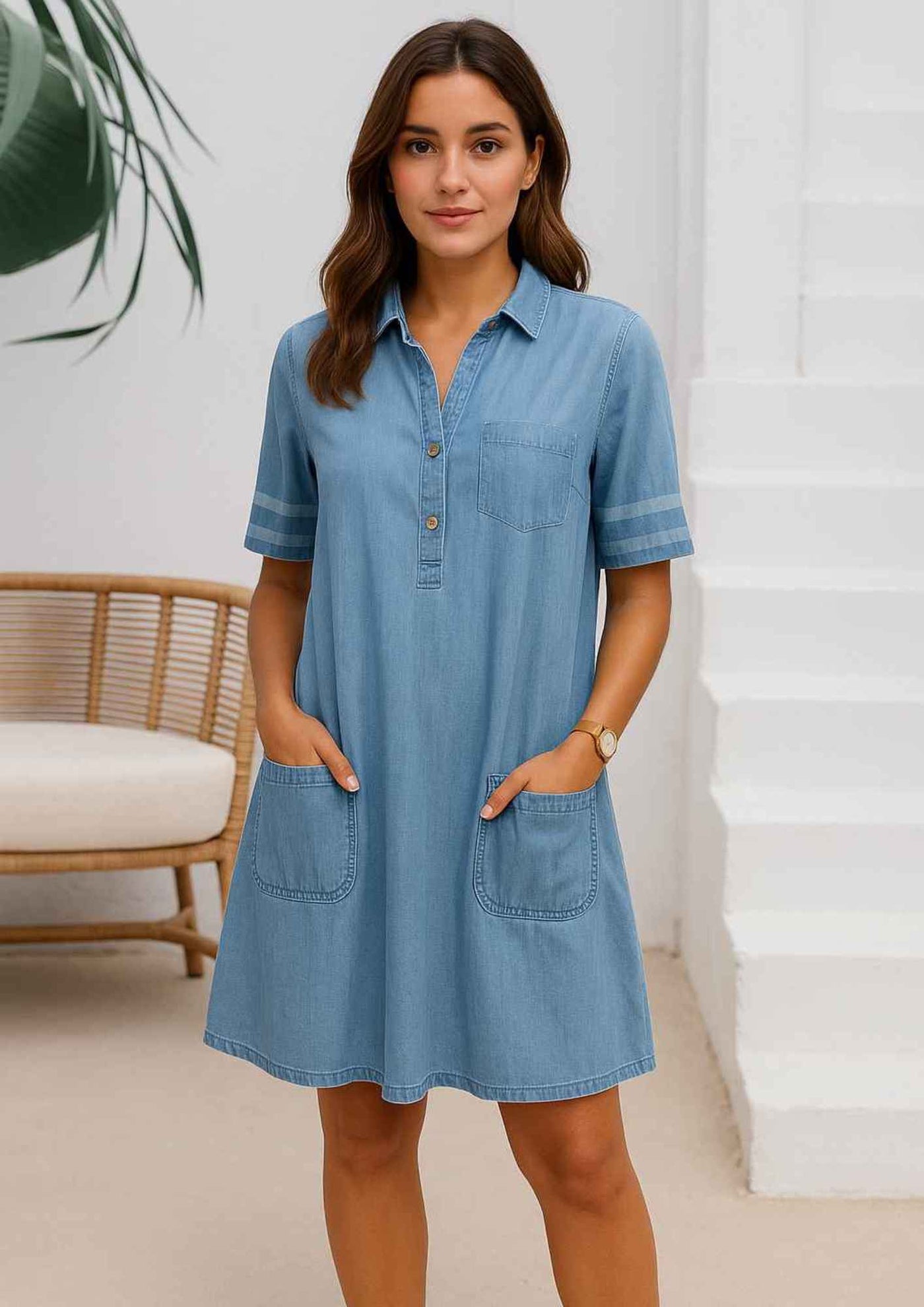 Denim Mini Jurk met Zijzakken