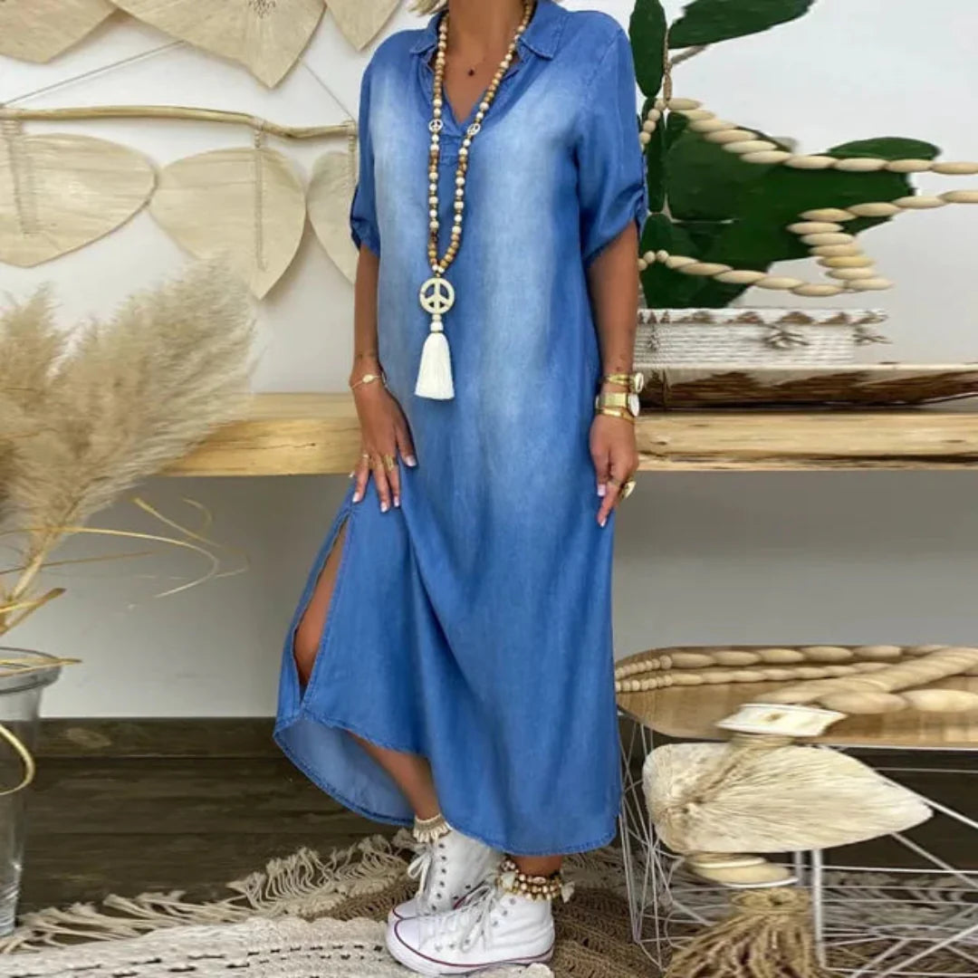 Celestia™ | Summer V-Neck Half Denim Dress