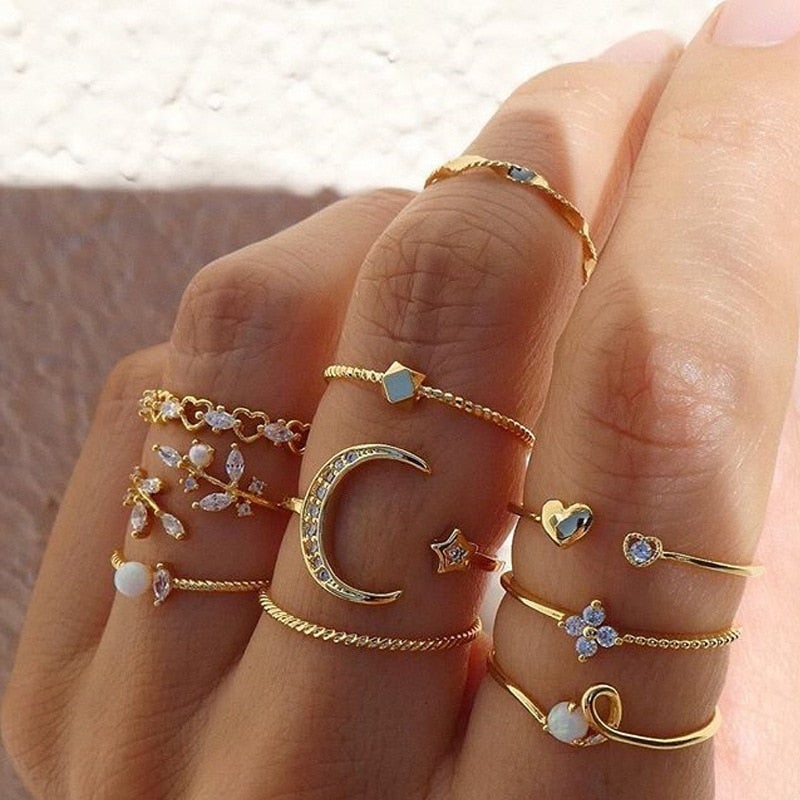 Elowenara™ | Ethereal Set of Bohemian Silver and Gold Rings