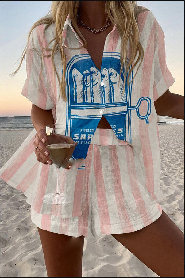 Lyrielle™ | Linen Summer Set with Sardine Print