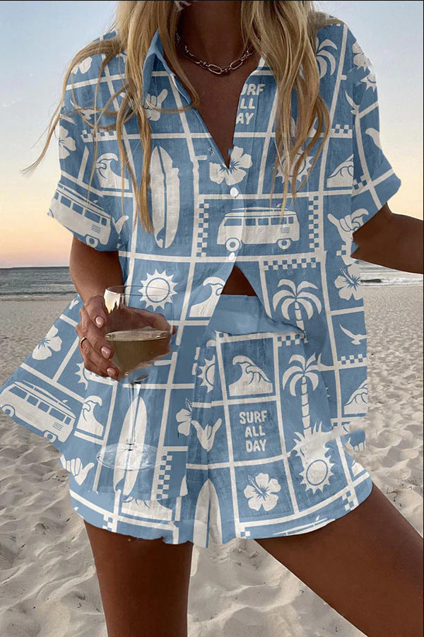 Elysara™ | Luxe summer linen set with caravan motif