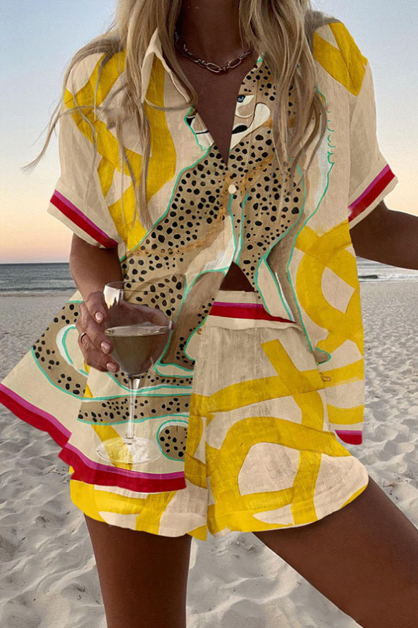 Lysandra™ | Linnen zomerset met cheetahprint