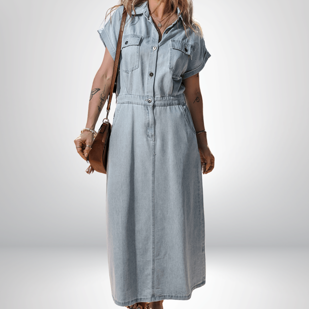 Sofia® | Elegante Denimjurk met Korte Vleermuismouwen