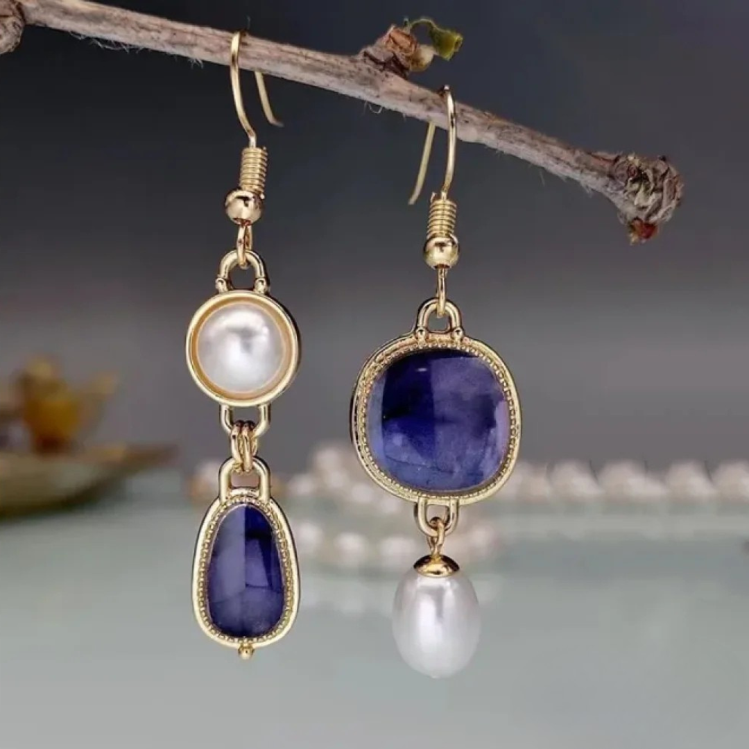 Aravelle™ | Ethereal Vintage Blue Stone Pearl Earrings
