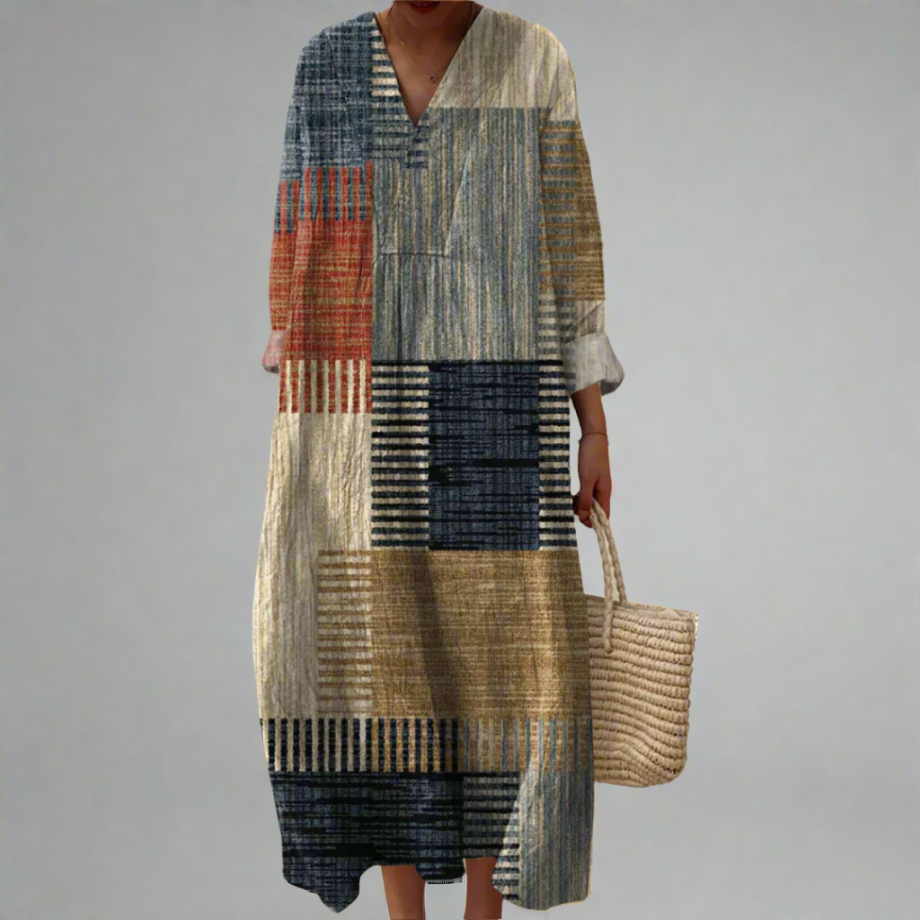 Harriet | Aardetint Patchwork Relaxed Maxi Jurk