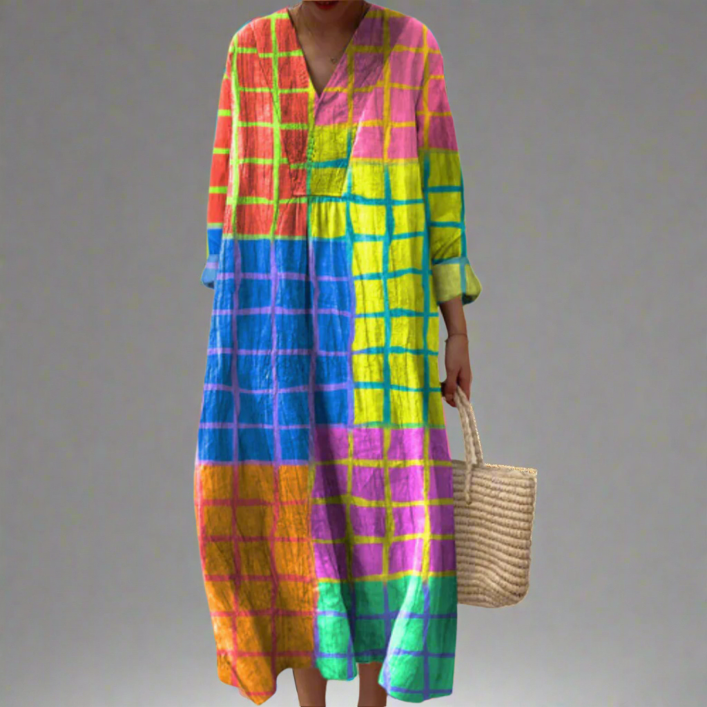 Leona | Vibrante Ruit Maxi Jurk