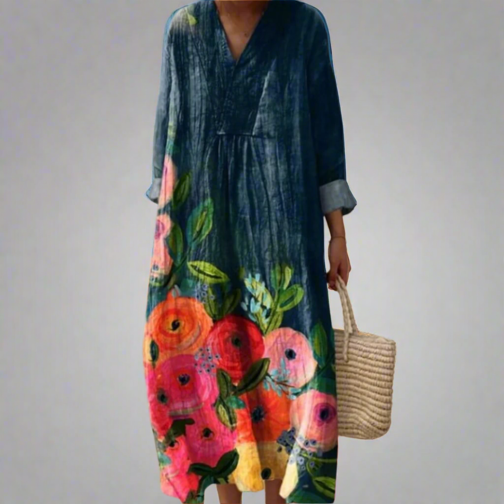 Poppy | Waterverf Bloemen Katoenen Maxi Jurk