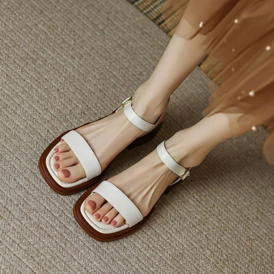 Celeste - Retro Vierkante Hak Open-Tenen Sandalen