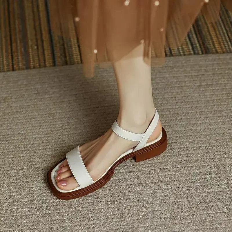 Celeste - Retro Vierkante Hak Open-Tenen Sandalen
