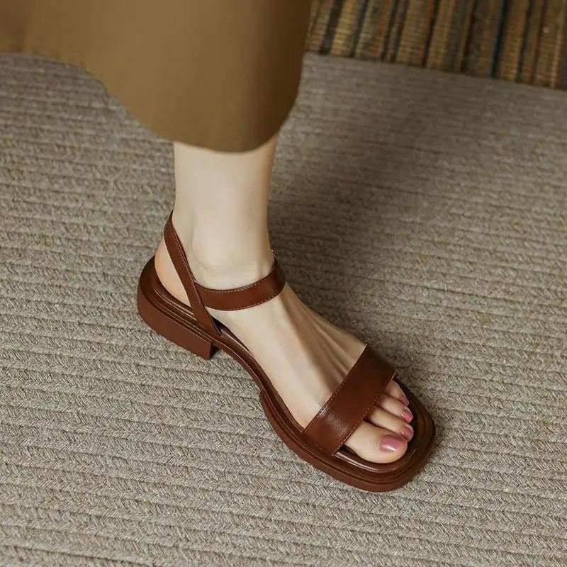 Celeste - Retro Vierkante Hak Open-Tenen Sandalen