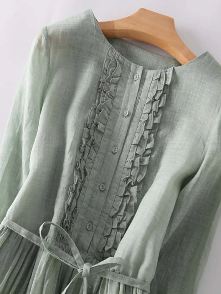 Arya - Dames Art Retro Ronde Hals Korte Mouw Taille Jurk
