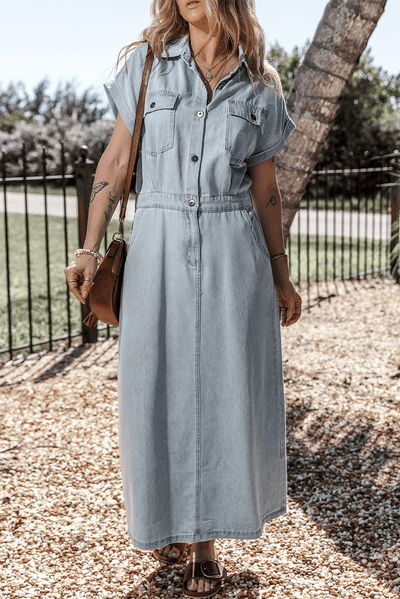 Sofia® | Elegante Denimjurk met Korte Vleermuismouwen