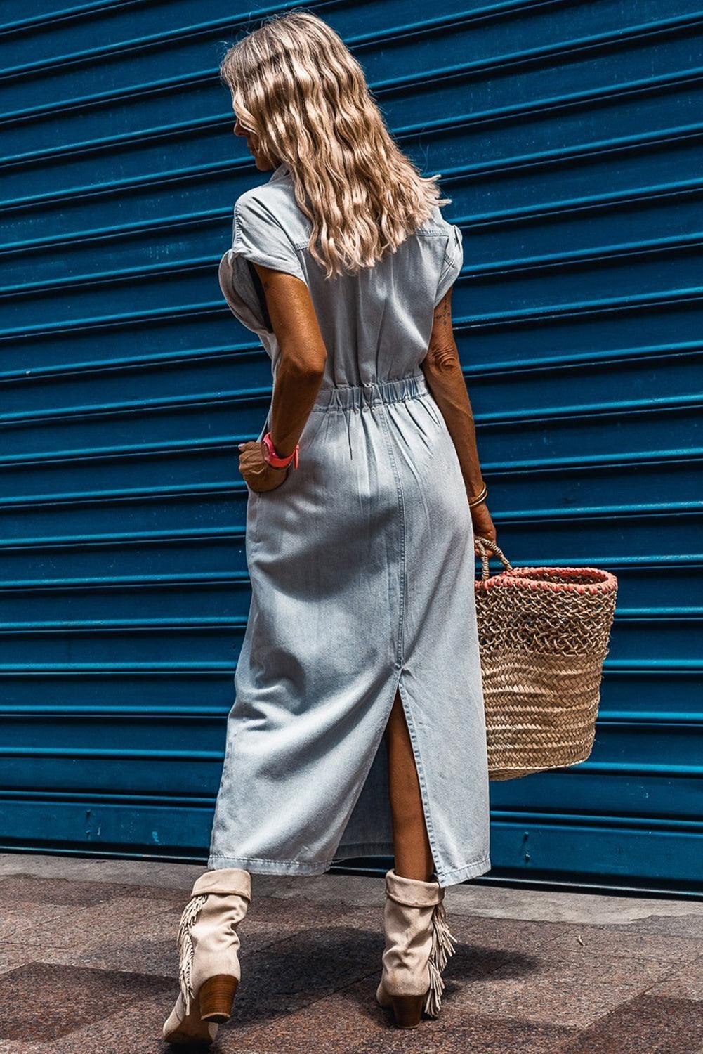 Sofia® | Elegante Denimjurk met Korte Vleermuismouwen