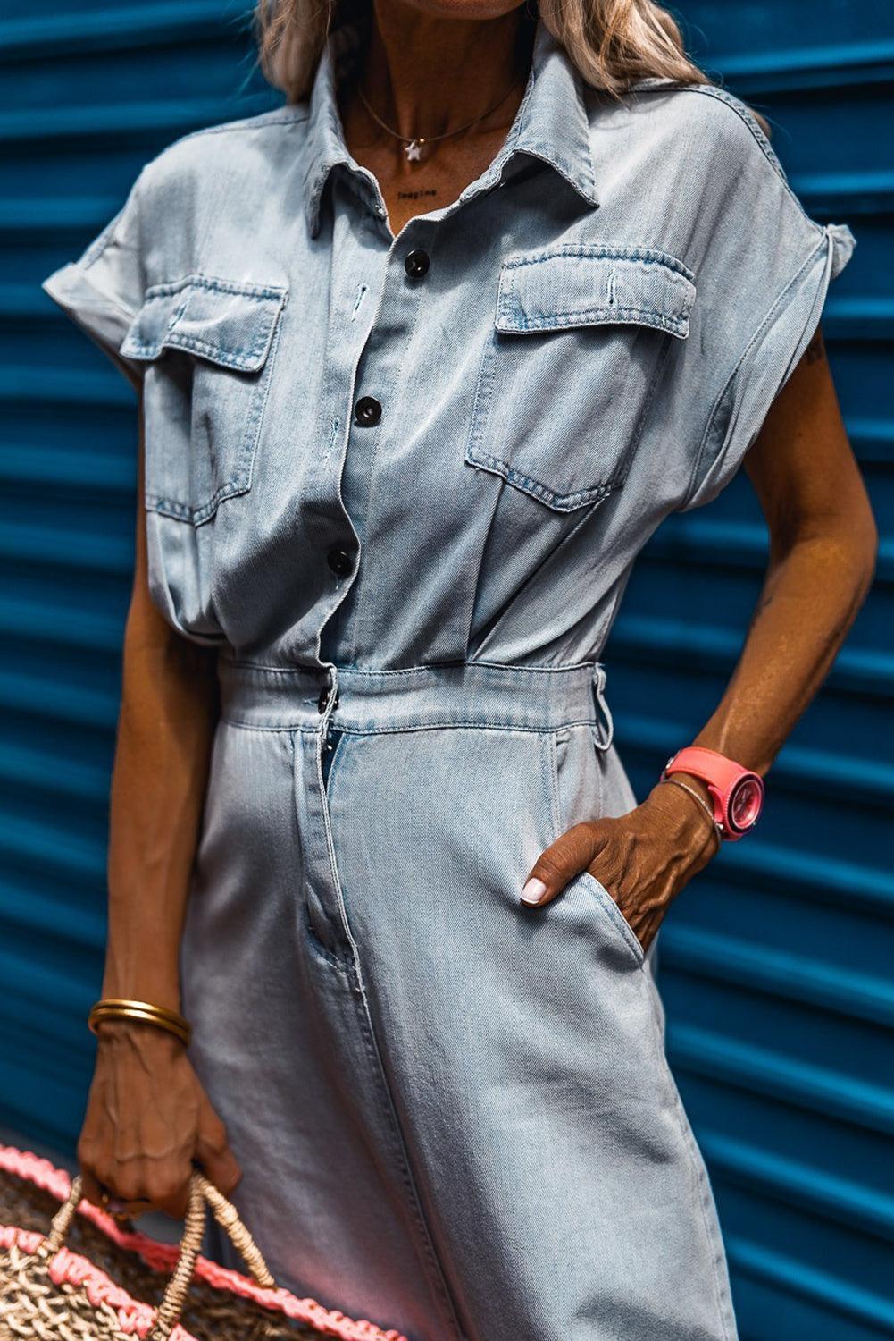 Sofia® | Elegante Denimjurk met Korte Vleermuismouwen