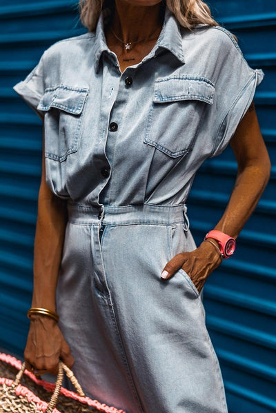 Sofia® | Elegante Denimjurk met Korte Vleermuismouwen