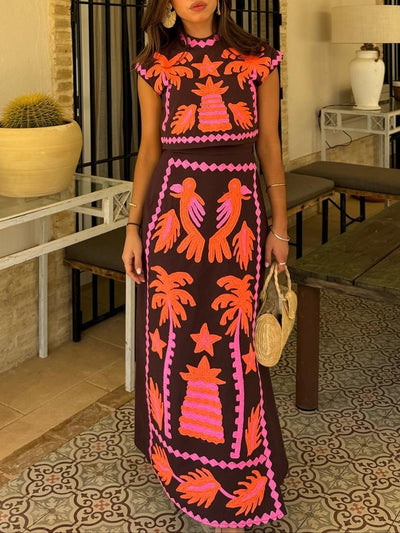 Katia - Geprinte top en rok