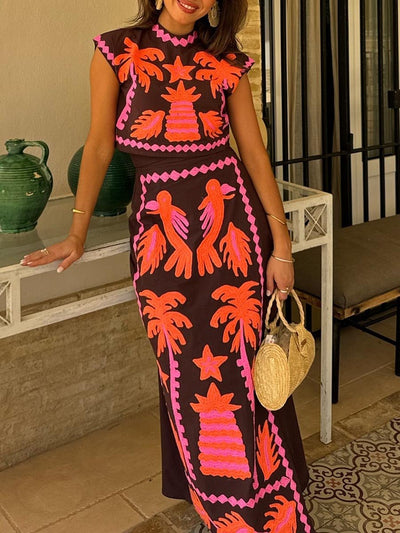 Katia - Geprinte top en rok