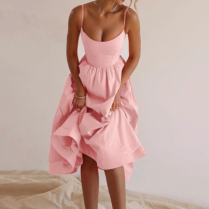 Vina | Chic Strappy A-Lijn Midi Jurk