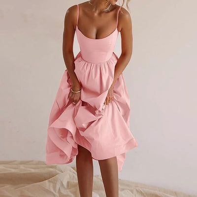 Vina | Chic Strappy A-Lijn Midi Jurk