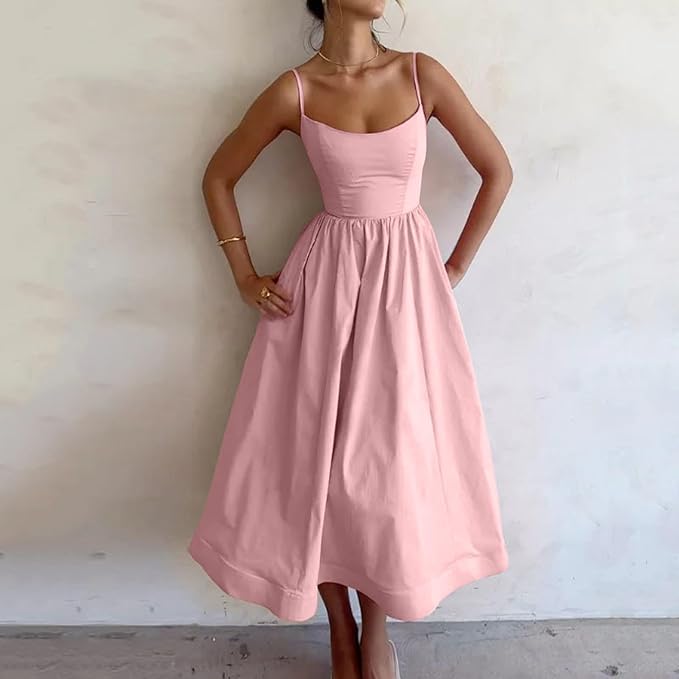 Vina | Chic Strappy A-Lijn Midi Jurk